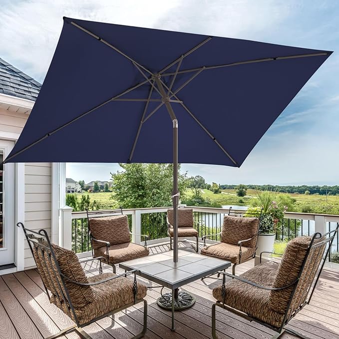 JEAREY 6.5x10 ft Rectangular Patio Umbrellas Rectangle Outdoor Umbrella with Push Button Tilt and Crank, Market Table Umbrella 6 Sturdy Ribs UV Protection for Poolside Garden Backyard Deck, Navy