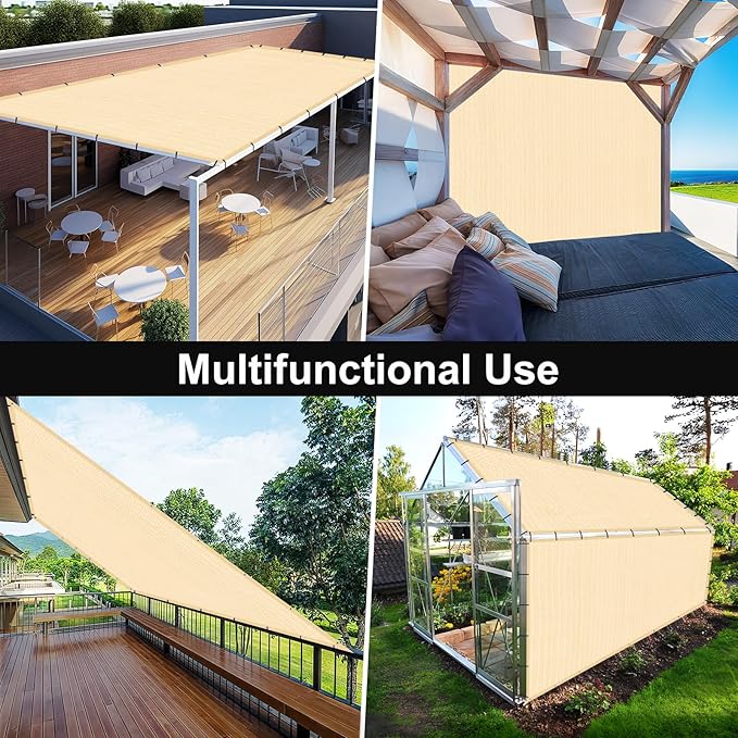 Artpuch 90% Sun Shade Cloth, 10 x 10 FT Pergola Shade Cover Canopy with Grommets, Sun Screen Fabric Tarp for Patio, Outdoor, Garden, Backyard, Wheat