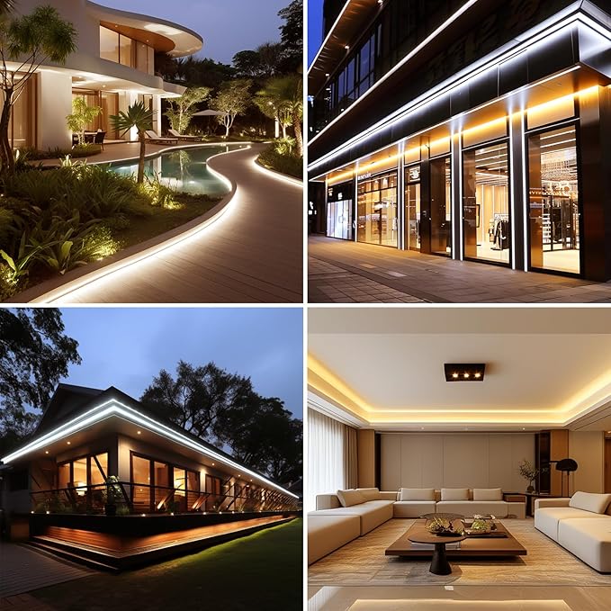 AC 110V COB LED Strip Lights Outdoor Waterproof 65.6ft, 3000K Warm White Super Bright 200W CRI 90+ LED Rope Light, IP65 Flexible Cuttable, for Bedroom Garden Commercial House