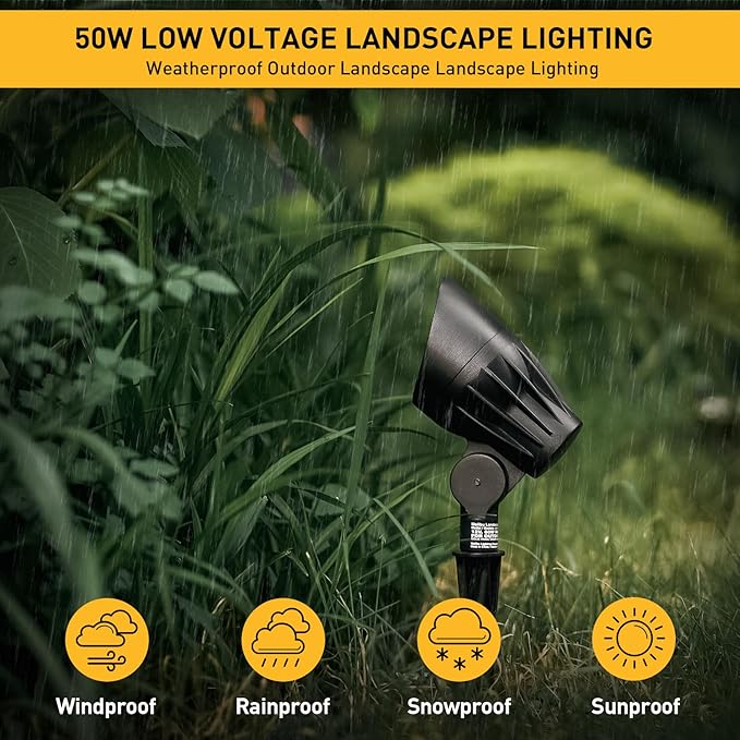 Malibu Landscape Lighting Outdoor 50W Spotlight Waterproof Halogen Floodlight Low Voltage Lights 380Lumen Warm White with Stake for Garden Yard Pathway Lawn Driveway Outdoor Lighting 6Pack 8301-9601