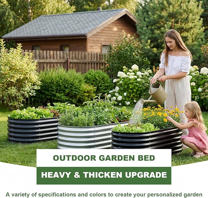 AHEONLAR 3 Pack 4×2×1.5ft Galvanized Raised Garden Beds Outdoor, Sturdy Planter Boxes for Vegetables, Fruits, Flowers and Plants, Easy Assembly, Grey