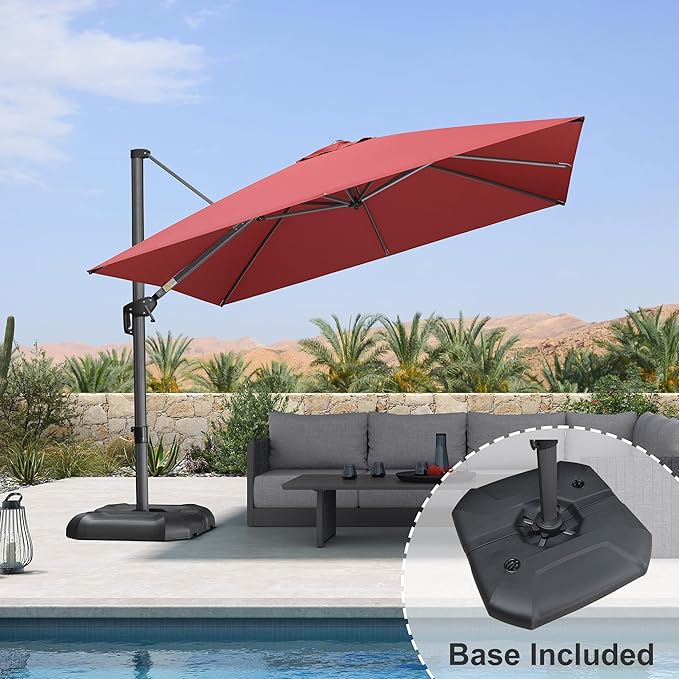 PURPLE LEAF 10 Feet Square Cantilever Umbrella Patio Umbrella with Base Outdoor Umbrella Aluminum Offset with 360-degree Rotation for Garden Deck Pool Patio Terra