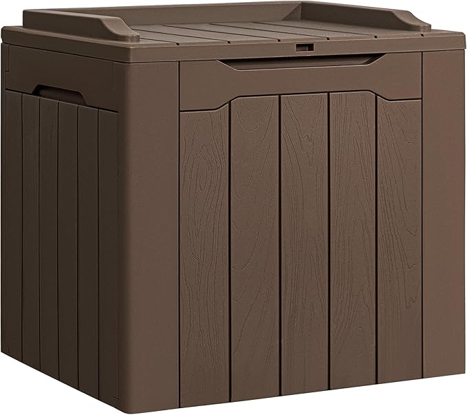 Flamaker Deck Box 31 Gallon Waterproof Resin Small Deck Box with Lid, Indoor Outdoor Package Delivery Box, Organization and Storage for Patio Furniture, Garden Tools, Outdoor Cushions (Deep Brown)