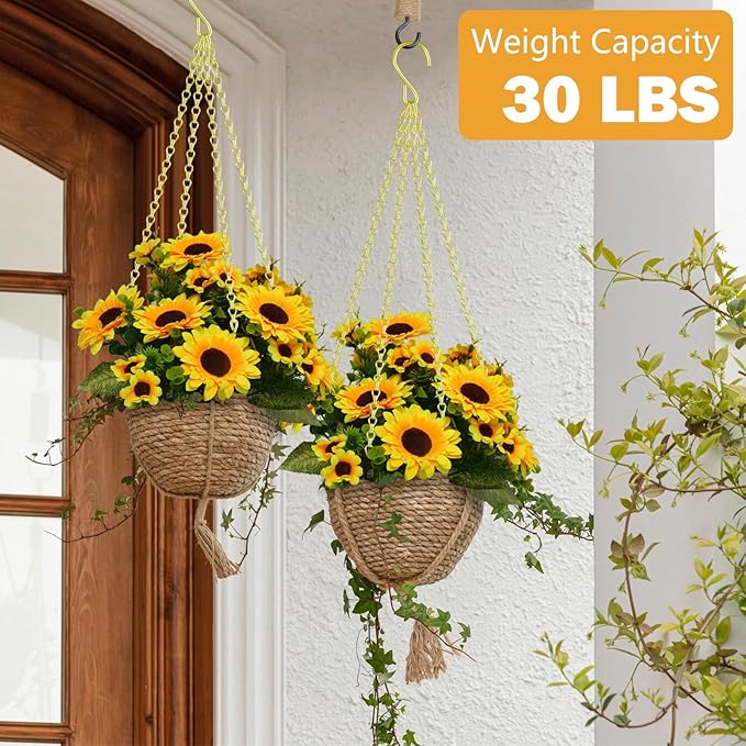 garini 3 Pack, 23 Inch Hanging Baskets Chain, Gold Hanging Chains with Hooks Flower Pot Chain Replacement Plant Hangers for Planters, Bird Feeders and Lanterns