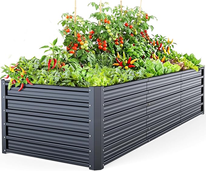Ohuhu 8x3x1.9FT Metal Raised Garden Bed Outdoor, Reinforced Galvanized Steel Rustproof Planter Box, 100% Non-Toxic, 341 Gal Large Capacity Heavy Duty Raised Beds for Growing Vegetables Flowers Herbs