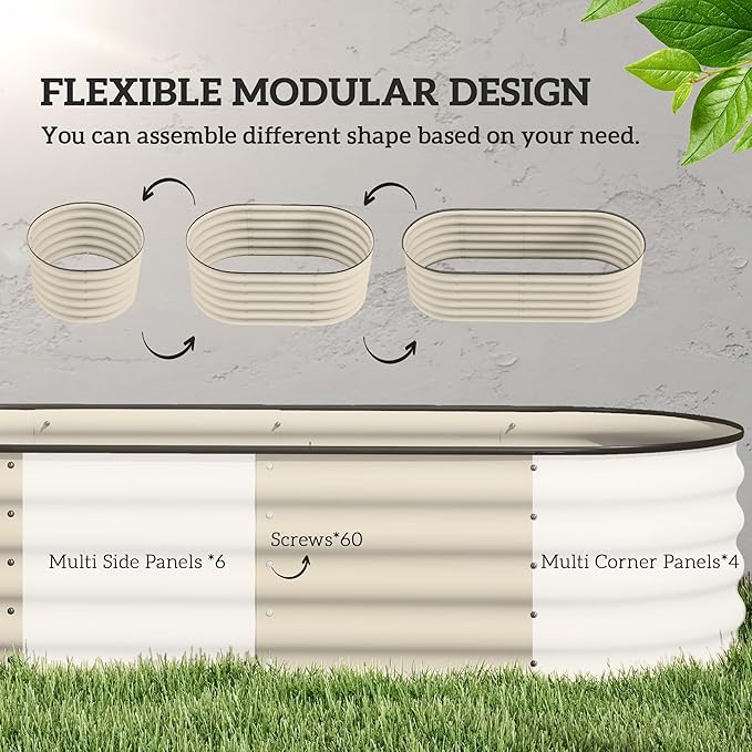 Outsunny 6.5' x 2' x 1.4' Galvanized Raised Garden Bed Kit, Outdoor Metal Elevated Planter Box with Safety Edging, Easy DIY Stock Tank for Growing Flowers, Herbs & Vegetables, Cream