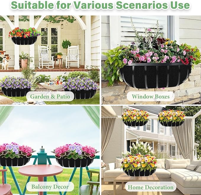 Riare 4 Pack 24 Inch Black Felt Window Box Liners- Fabric Trough Planter Basket Liners Replacement, Non-Woven Hanging Plant Liner for Wall Hanging Basket, Garden Fence Railing (Avoid Bird Nesting)
