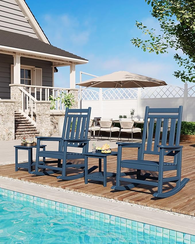 GarveeLife Adirondack Outdoor Side Table 18 x 15 in, HDPE 2-Tier Patio Side Tables for Outside, All-Weather End Table for Patio Pool Deck Indoor Backyard, Navy Blue-2Pcs