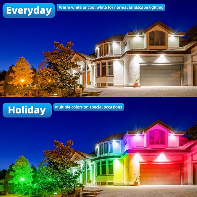 Low Voltage Landscape Lighting,12V-24V RGBW Color Changing Landscape Lights IP67 Waterproof Landscape Spotlights for Garden Yard Holiday Halloween Christmas Decor (1 Pack)