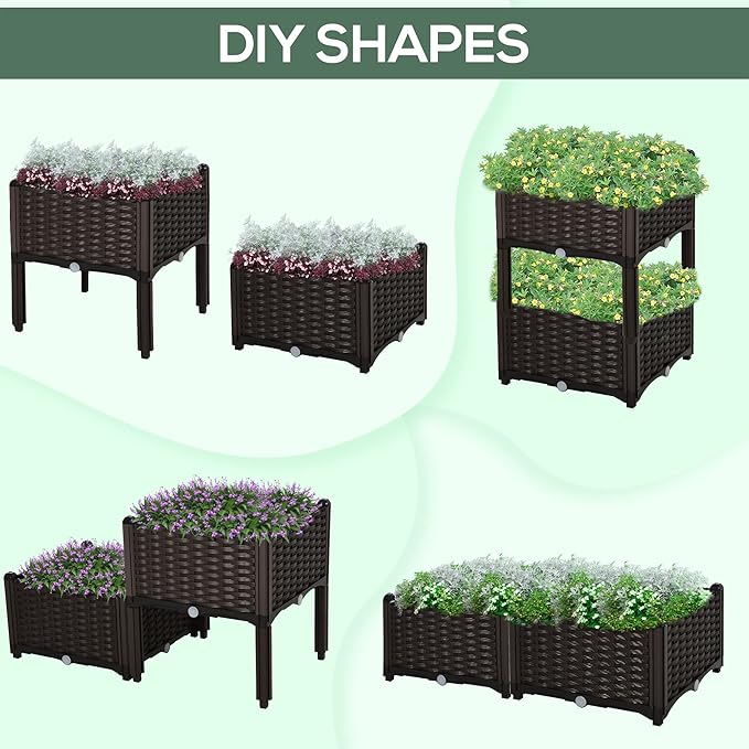 Outsunny 2 Piece Raised Garden Bed with Legs, Planter Box Raised Bed to Grow Flowers, Herbs & Vegetables, Brown