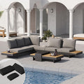 homary 6-Piece Modular Outdoor Sofa Set, Aluminum & Teak Patio Conversation Set with Waterproof Covers, Adjustable Backrests, Fade-Resistant Cushions for Patio or Balcony