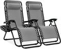Best Choice Products Set of 2 Adjustable Steel Mesh Zero Gravity Lounge Chair Recliners w/Pillows and Cup Holder Trays - Ice Gray