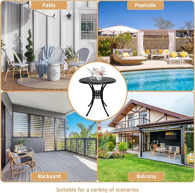 30.31" Outdoor Patio Dining Table, Cast Aluminum Patio Table, Patio Bistro Table, Patio Furniture Set with 2.36" Umbrella Hole for Balcony Lawn Garden Backyard