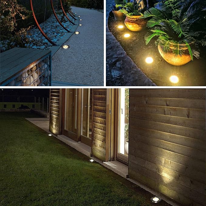 LED Landscape Lights, 12 Pack 7W Ground Lights With 24 Connectors, Low Voltage In-Ground Well Pathway Lighting, Daylight White, Waterproof for Driveway, Deck, Garden