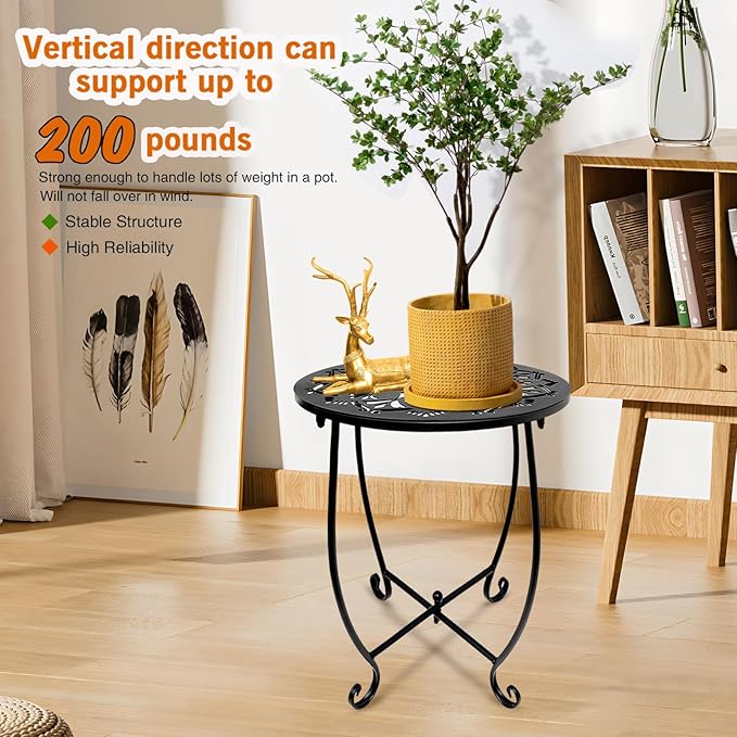 Patio Side Table, Weather Resistant Metal Side Table, Small Round Outdoor End Table Accent Side Table for Patio Yard Porch Balcony Garden Bedside Plant Stand Indoor Outdoor (H 17Inch) (1)
