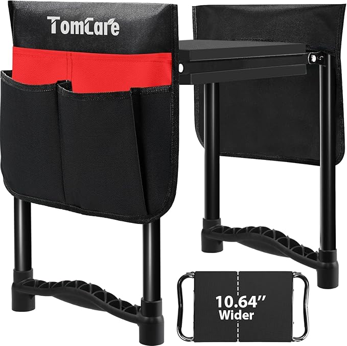 TomCare Garden Kneeler and Seat 10.64” Wider Larger Soft Kneeling Pad Garden Bench with 2 Large Tool Pouches Heavy Duty Garden Stool Foldable Tools Gardening Gifts for Women Men Gardeners,Black