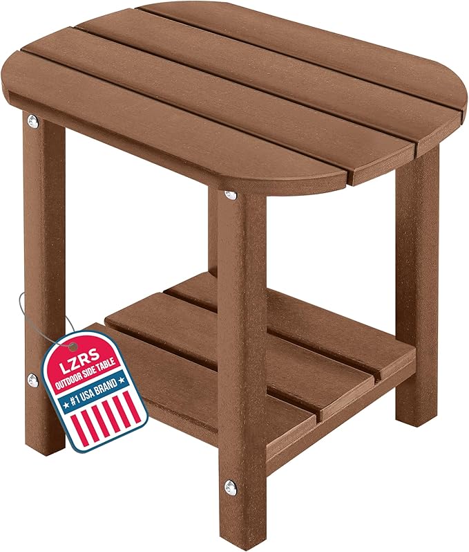 LZRS Outdoor Side Table - 2-Tier Adirondack HDPE Patio End Table for Pool, Porch,Balcony & Backyard,Weather Resistance for Indoor and Outdoor use(Brown)
