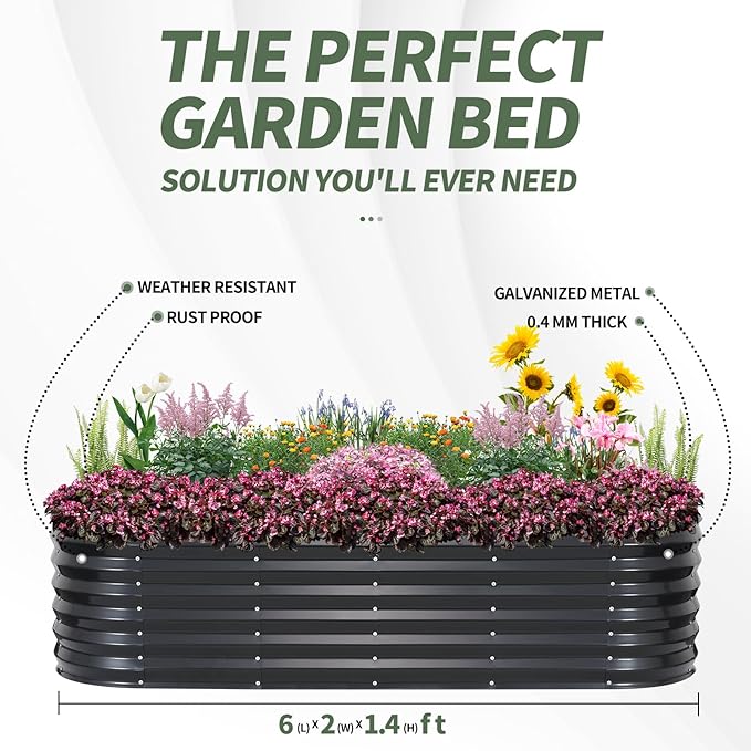 1MORE Raised Garden Bed- Planter Garden Boxes Outdoor, Raised Beds for Gardening.6X2X1.4FT(1pcs)-Grey