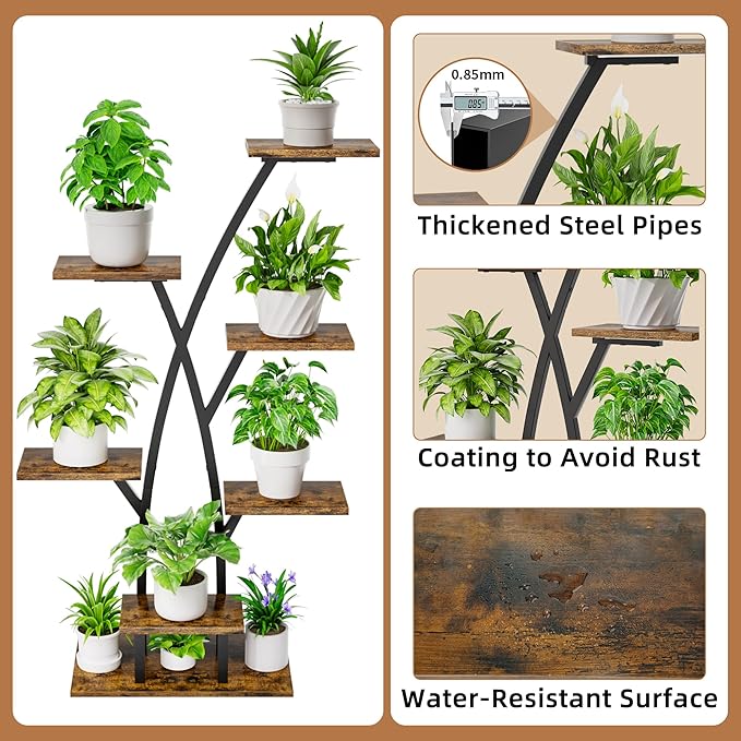 Plant Stand With Grow Lights - 7 Tiered Corner Shelf for Multiple Plants, 42" Metal Shelves, Flower Holder Display Rack for Indoor Home Patio Balcony