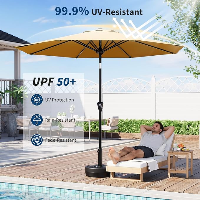 Garvee 10FT Patio Umbrella - Outdoor Table Umbrella with Smooth Crank Lift, Push Button Tilt and 8 Sturdy Ribs - Market Umbrella UV Protection Waterproof for Pool, Deck, Yard, Garden (Yellow)