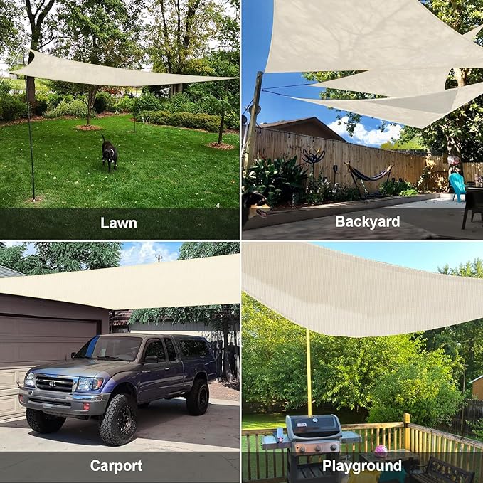 SUNLAX Sun Shade Sail 13' x 13' x 13' Butter Cream Triangle Canopy Sail Shade Cover UV Block Permeable Sunshade Outdoor for Patio Backyard (We Make Custom Size)