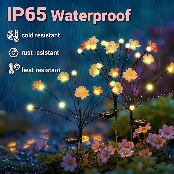 Solar Garden Lights, Warm White LED Swaying Solar Flowers Light for Outside, Waterproof Garden Decor, Outdoor Decorative Lights Yard, Patio, Pathway Decoration Gardening Gifts (2 Pack)