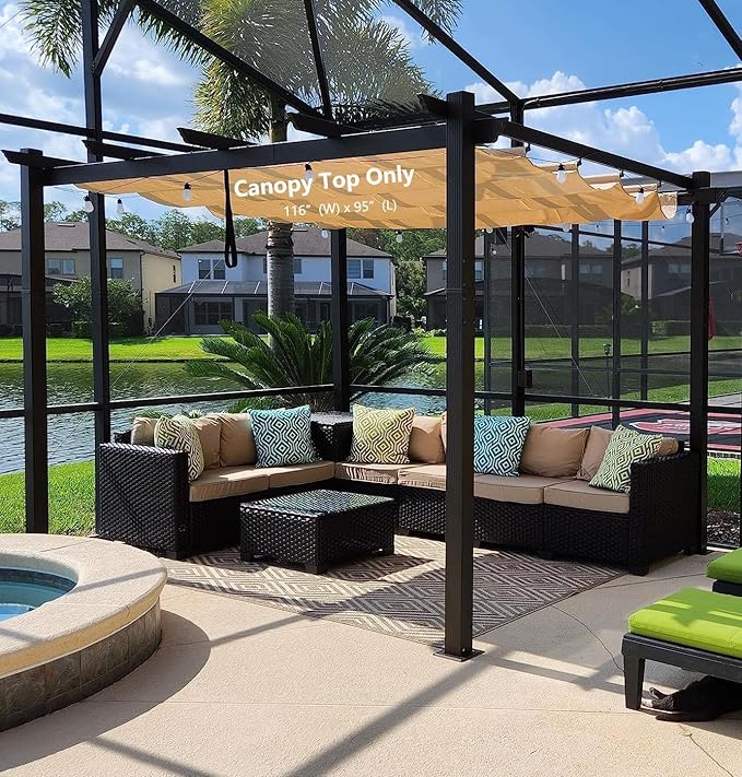 Pergola Shade Cover Replacement Canopy Top Compatible with 10 X 10 ft 6-Bar Pergola Frames - Beige (Canopy Size 116" W x 95" L, Canopy Top Only)