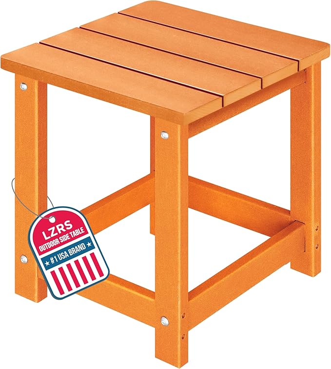 LZRS Adirondack Square Outdoor Side Table for Patio, Pool Composite Patio Table,HDPE End Tables for Backyard,Pool, Indoor Companion, Easy Maintenance & Weather Resistant(Orange)