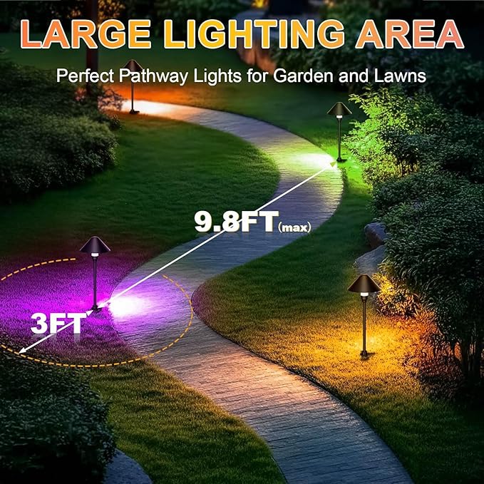 6 Pack Low Voltage Pathway Lights with Remote Timer, Low Voltage Landscape Lighting Warm White + RGB Modes, Outdoor LED Landscape Path Lights for Yard Lawn Backyard Walkway ETL Listed Transformer