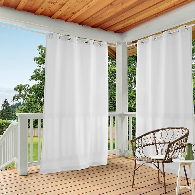 Town & Country Basics Cabana Solid Heavyweight Indoor Outdoor Curtains, Light Filtering Opacity with Grommet Top, Water Repellent, 2-Pack Set, 54"x132", White