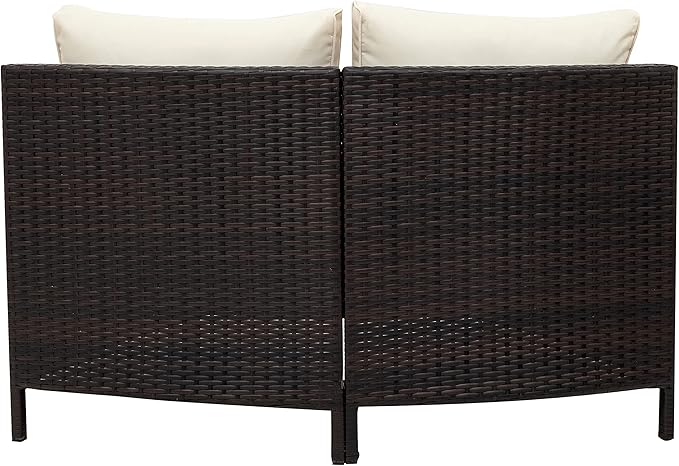 Merax 5-Piece Outdoor Sectional Sofa Set, All-Weather PE Wicker Patio Furniture with Tempered Glass Table, Half-Moon Conversation Set for Garden, Deck, Backyard Living Area,Beige