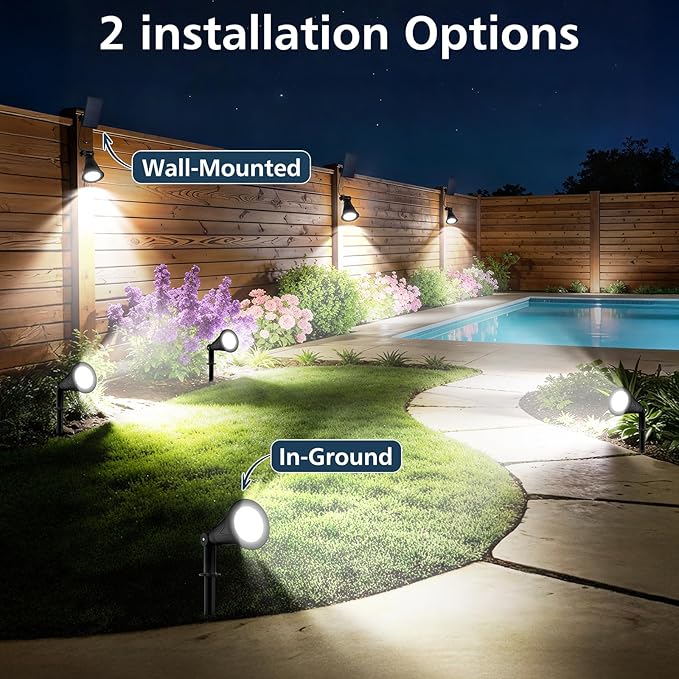 T-SUNUS Christmas Solar Powered LED Spot Light White 6000K, Separated Panel with 9.8ft Cable IP65 Waterproof Spotlights Outdoor Landscape Garden Lights for Flag Patio Yard Driveway Halloween 2 Pack