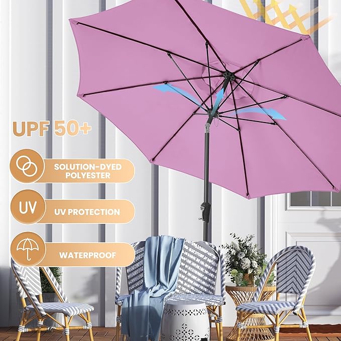Ayge 9FT Large Outdoor Patio Umbrella Market Table Umbrella-UV Resistant, Easy Push Button Tilt and Crank, 8 Sturdy Fiberglass Ribs Heavy-Duty Pool Umbrella for Deck, Backyard,Garden,Purple