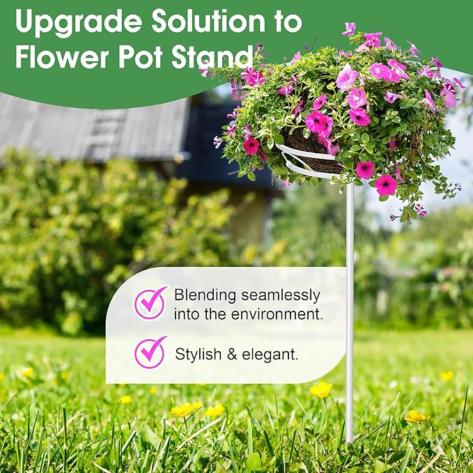 Tellingyou 2 Pack Adjustable Outdoor Flower Pot Stand, Metal Outdoor Plant Stands, Spring Summer Versatile Plant Stand Garden Stake for Display Plants, Elegant Solution for Landscaping Decor (White)