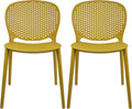 2xhome Set of 2 Patio Dining Chairs | Modern Stackable Outdoor Pool Side Chair | Weather Resistant Plastic for Yard, Porch, Balcony, Kitchen, Yellow