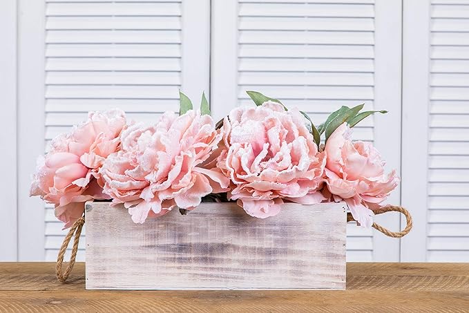 Wooden Planter Box with Handle I Rustic Whitewash I Plastic Liner l Garden Decor l Restaurant and Wedding Decorations l Table Centerpiece (12x4 w Handle Set of 4, Whitewash)