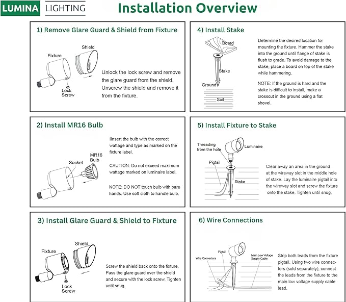 Lumina Lighting® 5W Landscape Lighting 12V Landscape Lights Low Voltage Landscape Spotlights Warm White Waterproof Outdoor Replaceable LED Bulb for Garden,Lawn,Porch,Patio and Yard (Bronze) (2-Pack)