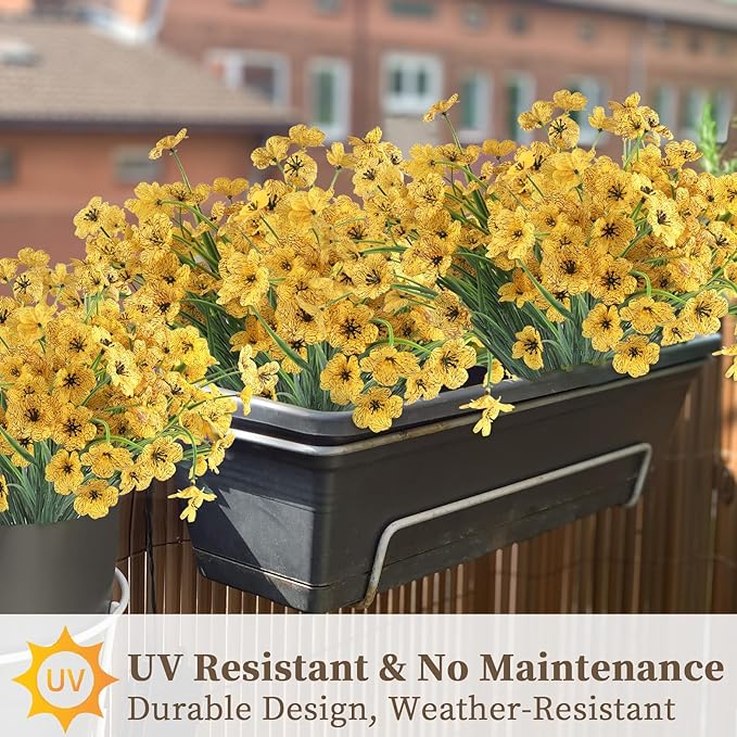 24 Yellow Bundles Artificial Flowers for Outdoors/Indoors Fake Flowers Plants for Indoor Outside Garden Porch Window Box Home Wedding Farmhouse