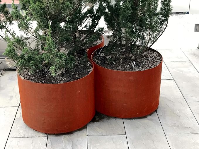 Plantercraft Large Round Planters for Outdoor Plants - 24 Inch Corten Steel Planter for Patio, Deck & Entryway | Heavy Duty Weathering Steel | Extra Large Outdoor Planters for Trees & Flowers