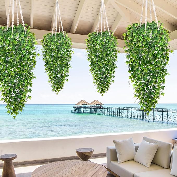 Waipfaru Artificial Hanging Ivy for Outdoors, Fake Hanging Plants, 4pcs Faux Ivy Pothos Vines Greenery for Wall Home Bedroom Living Aesthetic Kitchen Office Aesthetic Kitchen Indoor Outdoor Decor