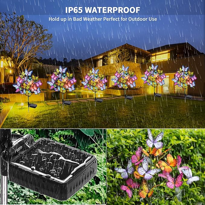 Solar Garden Lights Solar Lights Outdoor Waterproof Decorative 4 Pack with 88 LED 68 Butterfly Solar Lights for Garden Yard Decor Christmas Decorations, Gifts for Mother's Day Mom