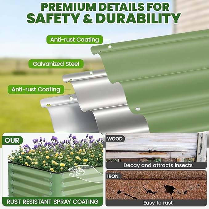 G GOOD GAIN Elevated Raised Garden Bed 2' x 4'- Galvanized Metal Planter Boxes with Legs, Outdoor Planters for Backyard/Patio/Balcony, with Drainage Holes for Vegetables, Flowers, Herbs, Green