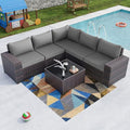Kullavik 6PCS Outdoor Patio Furniture Set PE Wicker Rattan Sectional Sofa Patio Conversation Sets,Grey