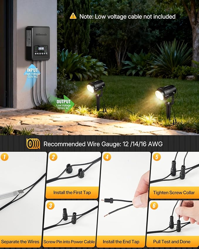 12 Pack Landscape Lights with 2 Zone 300W Low Voltage Transformer, 3000K 12V LED Landscape Lighting Kit, Waterproof Aluminum Landscape Spotlights with Connectors for Yard Tree Garden W01LK06