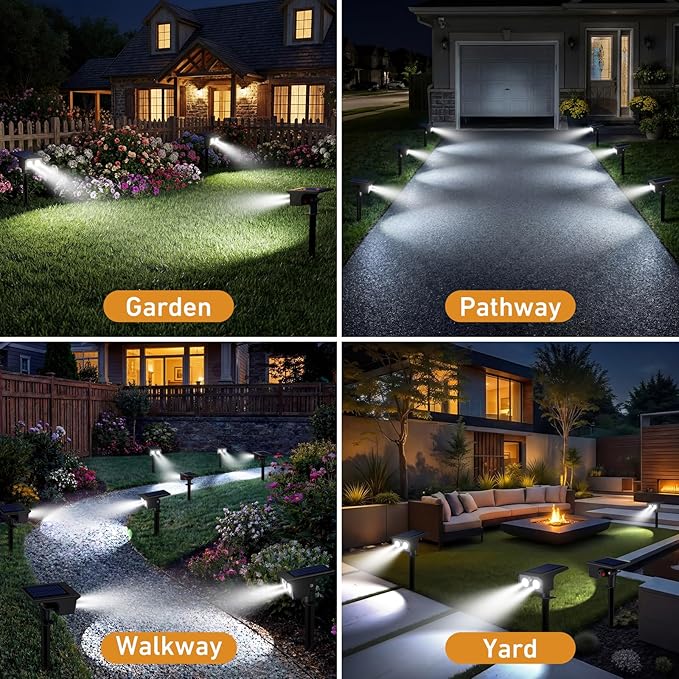 btfarm Solar Spot Lights Outdoor Waterproof, 4 Pack/3 Modes Motion Sensor Lights, Solar Powered Spotlights 2-in-1 Auto On/Off for Outside Pathway Yard Garden Lighting, Cool White