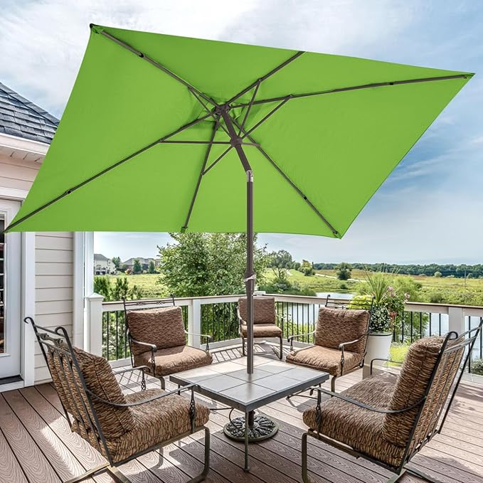 JEAREY 6.5x10 ft Rectangular Patio Umbrellas Rectangle Outdoor Umbrella with Push Button Tilt and Crank, Market Table Umbrella 6 Sturdy Ribs UV Protection for Poolside Garden Backyard Deck, Glass Green