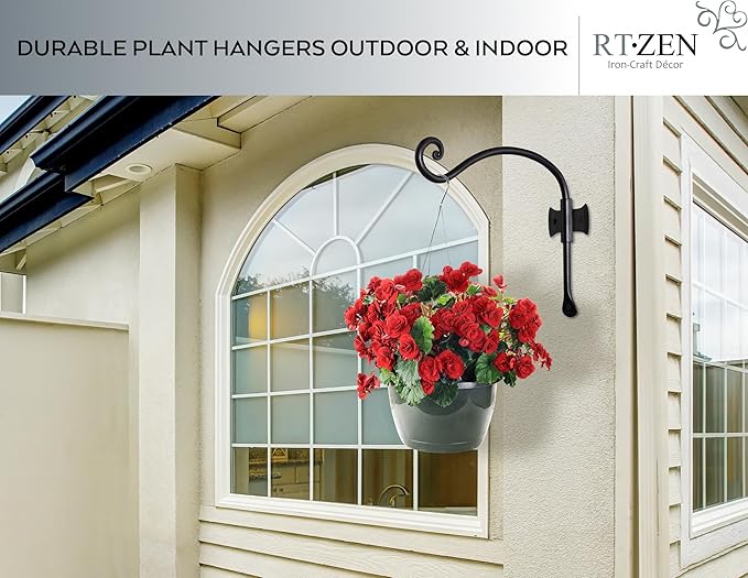 RTZEN Plant Hangers Indoor or Outdoor - Wrought Iron Metal Hanger Indoor Hook - Heavy Duty Wall Bracket Hooks for Hanging Plants Baskets Lanterns Wind Chimes - 2 Pack (Black Axe-Shape Hooks)