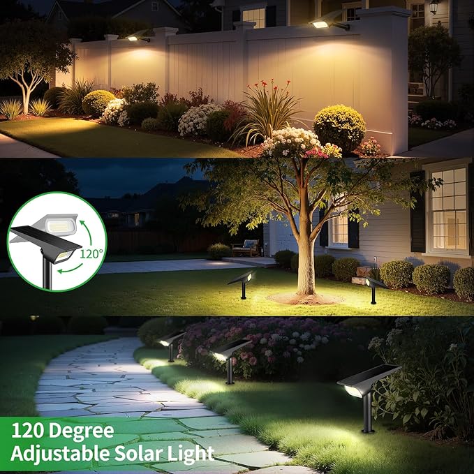 Solar Light Outdoor Waterproof IP65, 56 LED 3 Color Modes Solar Spot Lights Outdoor, Solar Powered Garden Lights for Outside Landscape Pathway Yard House Patio Garage Driveway Tree, 2Pack