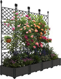 4 PCS Raised Garden Bed with Trellis & Privacy Screen, 66"w x 63"Tall Vertical Garden Planter Box for Climbing Plants - Sturdy Lightweight Outdoor Planter for Vegetables, Flowers on Patio, Balcony