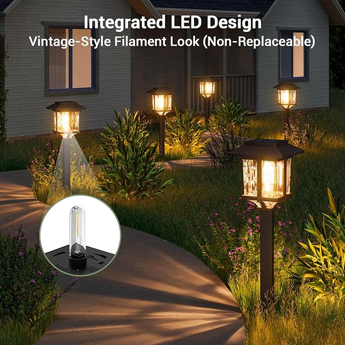 XMCOSY+ Solar Pathway Lights Outdoor, 2-Tone LED Waterproof Garden Outdoor Lighting for Yard Stainless Steel & Glass Solar Powered Landscape Walkway Driveway Decor (4 Pack, Warm White)